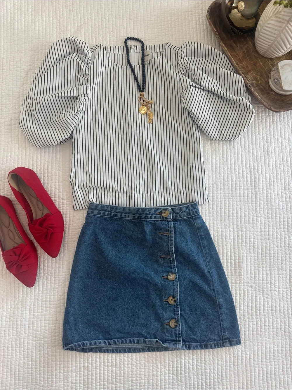 Anthropologie Maeve Black and White Striped Puff-Sleeve Blouse Boho Size XXS